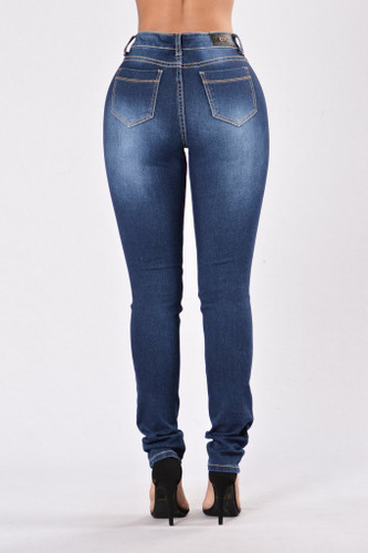 2018 new jeans woman ripped dark blue trousers Mid waist hole pencil jeans Cotton stretch bodycon sexy skinny denim pants women