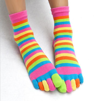2018 New Fashion Women Funny Stripe Toe Socks Cotton Five Fingers Socks Casual Soft Socks With Toes Colorful Socks 5 color 35-39