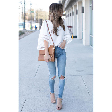2018 New Fashion Summer women cute chiffon blouses casual flare sleeve shirts white loose tops