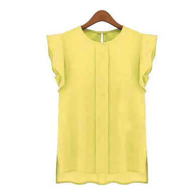 2018 New Fashion Blouses Summer Chiffon O-neck Ruffled Pleated Sleeve Chiffon Shirts Top Women's Hot Sale