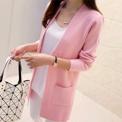 DASUANG Women Spring/ Autumn Sweater 2018 Long Cardigan Korean Slim Pocket Loose Knit Sweater Outwear Coat W057