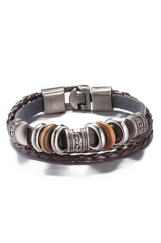 Dark Brown Leather Weaving Rope Chain Bracelet