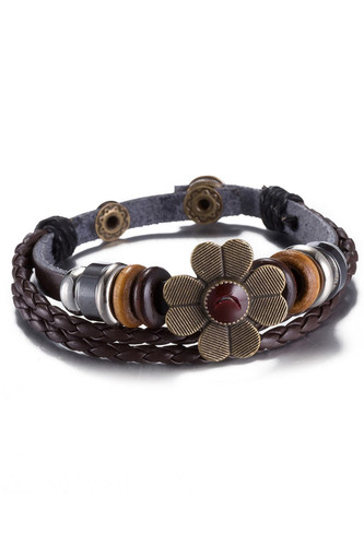 Dark Brown Flower Leather Bracelet