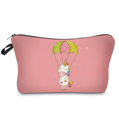 DAOXI Cosmetic Bags 3D Printed Cute Unicorn Pink Polyester Necessaries for Organizer Girls Makeup 10056