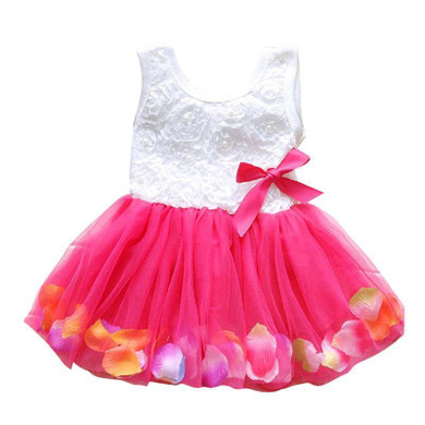 Kid Girl Princess Dress Hem Petal Dress Floral Clothes Tutu flower Dress Butterfly knot Colorful Week Dress