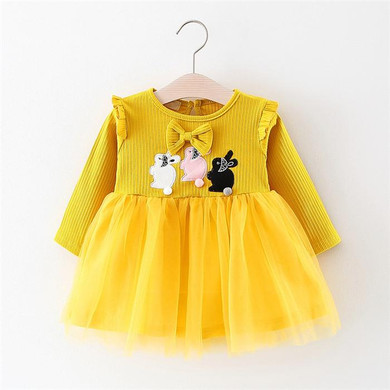 Baby Girl Clothes Rabbit Bow Ball Newborn Dress for Girls Long Sleeve Clothing Tutu Baby Party Clothes For Children Vestidos