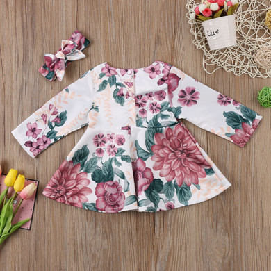 Baby Girl Clothes Dress Long Sleeve Party Pageant Tutu Mini Dresses Outfits Toddler Kid Baby Girls Clothing Floral 0-2Y