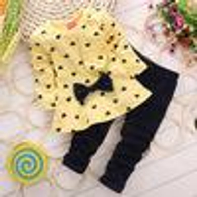 Baby Girl 2PCS Cloth Set Clothing Set T shirt + Pants Heart-shaped Print Bow Cute Children Cloth Suit Top