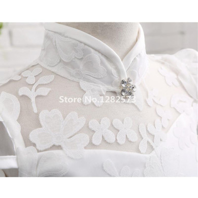 In Stock Ivory Satin Flower Girl Dresses 1-12Y Lace Cap Sleeve First Holy Communion Dress for Girls Ball Gown vestido daminha