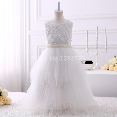 In Stock High Quality Flower Girl Dresses Beaded 2-12Y White Holy First Communion Dresses for Girls Long Blush vestido daminha