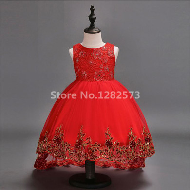 In Stock High Low Red Flower Girl Dresses Crystals 3-12Y Short First Holy Communion Dresses for Girls Bow Pink vestido daminha