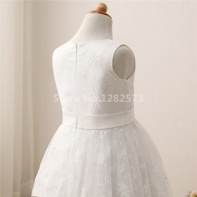 In Stock High Quality Embroidery Flower Girl Dresses 2-12Y White Long First Holy Communion Dresses for Girls vestido daminha
