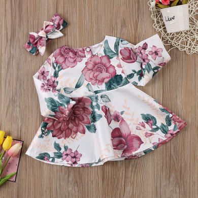 Pudcoco 2017 Newborn Baby Girls Long Sleeve Floral Dresses 2PCS Outfits Kids Casual Headband Clothes 0-24M