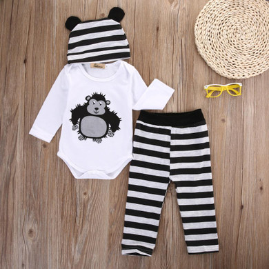 Pudcoco 2017 Autumn New baby boy clothing set fashion cotton long-sleeved romper+ pants+hat 3pcs newborn baby boy clothes set