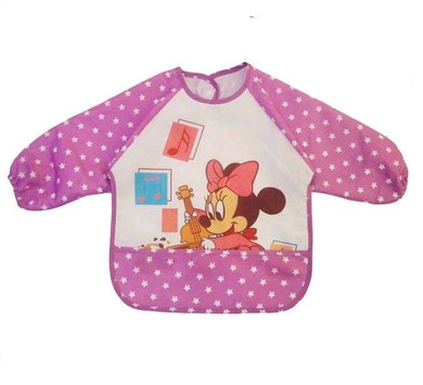 Baby Bibs Cartoon Animal Mickey Minnie Printed Waterproof Apron Children Bibs Cute Long Sleeve Baby Self Feeding Burp Cloth C024