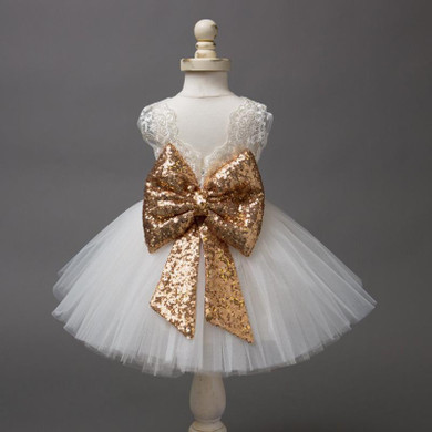 Baby &amp; Young Girls Kids Wedding Flower Girl Dress Princess Party Pageant Formal Dress Back Bow Sleeveless Lace Tulle Dress 0-10Y