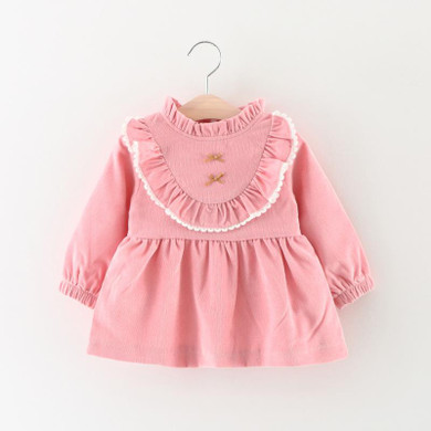 Autumn Long Sleeve Infants Kids Baby Bebe Girls Bow Ruffles Dresses Princess Tutu Birthday Party Dress Vestidos MT1396