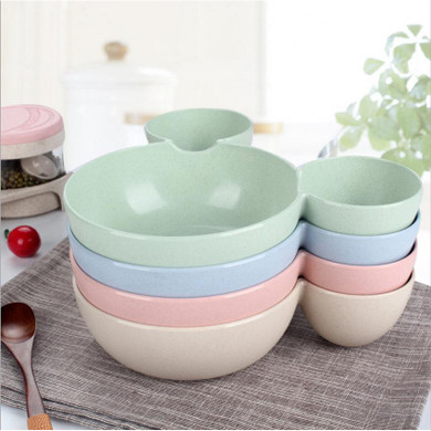 Pure Natural Healthy Wheat Straw Mickey Children Plate Baby Feeding Bowl Dinner Tray Food containers Cartoon Tableware Set