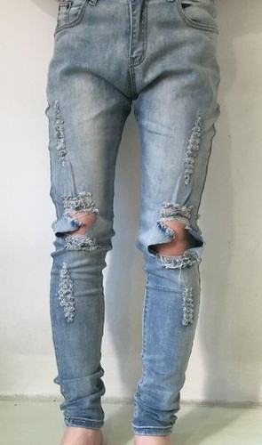summer  stretch ripped men  jeans hip hop slim fit  knee big  destroyed  broken demin jeans blue and black  damaged swag PANTS