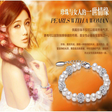 ASHIQI Real  Natural freshwater pearl bracelet Bangles , 925 Sterling Silver beads, chain link bracelets bangles for women