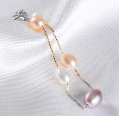 ASHIQI Genuine 925 Sterling Silver Bracelet for women, Natural freshwater pearl bracelet, Fashion charm pulseiras femininas