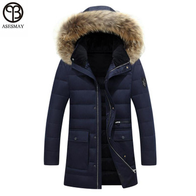 Asesmay New Arrival Men Winter Jacket White Duck Down Jackets Men's Goose Coat Hooded Winter Down Coat High Quality Real Fur