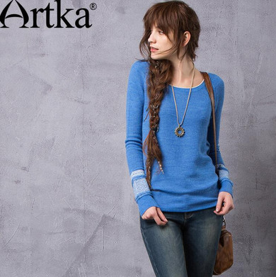 Artka Wool Women's Sweater 2017 Patchwork Pullover Autumn Sweater Women Korean Jumper Knitted Sweater Oversize Knitwear YB12363Q
