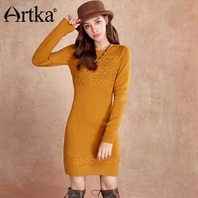 Artka Wool Sweater Dress Long Sleeve Pullover Women's Dress Knitted Bodycon Dress Women 2017 Autumn Winter Warm Dress LB10059Q