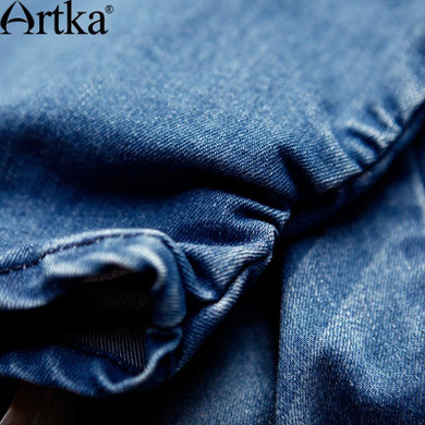 Artka Women's Summer Slim Fit Embroidery Mid-Calf Jeans Vintage All-match Harem Cropped Jeans KN14535X