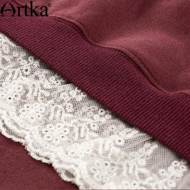 Artka Autumn Women's Hoodies Pullover Sweatshirt 2017 Long Sleeve Cotton Hoodie Women Vintage Tracksuit Lace Hoodies VA10177Q
