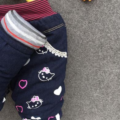 Baby Girl Jeans Trousers Hello Kitty Pants Kids Girls Leggings Children Cashmere Pants Baby Winter Denim Jeans Clothes 1-5years