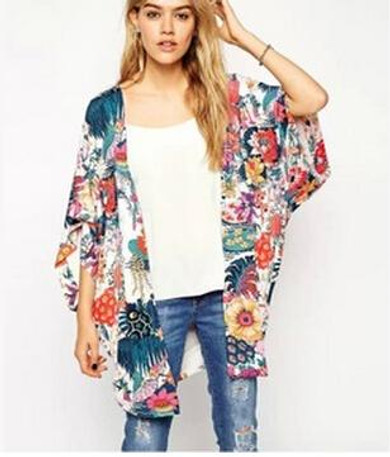 Singwing Women Summer Kimono Women Print Floral Blouses Loose Type Chiffon Kimonos Regular Floral Printed Blouse