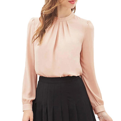 Singwing Women Chiffon Blouses Long Sleeve Casual Blouse Tops Tee Solid Color Women's Clothing Shirts
