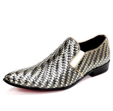 Sipriks Fshion Gold Loafers Pointed Toe Mens Braided Leather Shoes Hipster Mens Woven Loafers Formal Evening Shoes European 2017