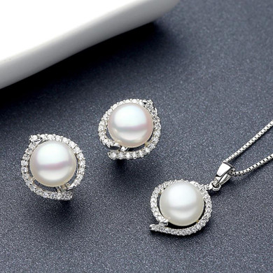 Sinya natural pearls silver earring pendant necklace jewelry set for women mother in 925 sterling silver Pearl diameter 9-10mm