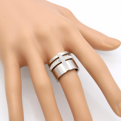 Gold Color Zircon Crystal Titanium Stainless Steel Rings For Women Men Wedding Jewelry Three Layers Beauty anillos Female Rings