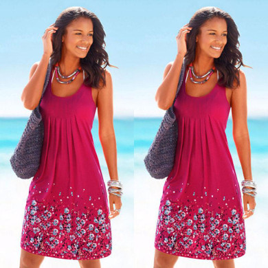 Gogoboi Style Chiffon Dress Summer Casual Loose O-Neck Sleeveless Print Beach Dresses Plus Size Women Clothing