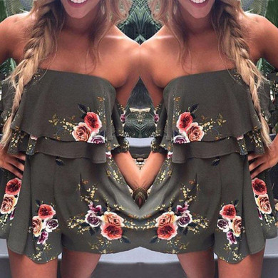 Gogoboi Off Shoulder Boho Style Floral Print Playsuit Women Sleeveless Rompers Elegant Sexy Beach Holiday Jumpsuits Overalls Gogoboi Off Shoulder Boho Style Floral Print Playsuit Women Sleeveless Rompers Elegant Sexy Beach Holiday Jumpsuits Overalls