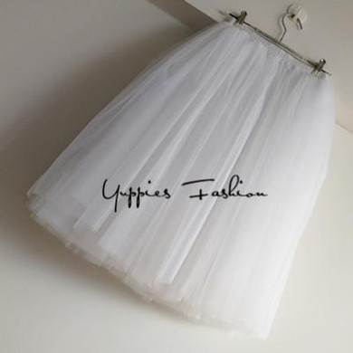 7 Layers Midi Tulle Skirts Womens Fashion TUTU Skirt Elegant Wedding Bridal Bridesmaid Skirt Lolita Petticoat faldas Saias Jupe