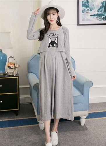 628# 2017 Autumn Fashion Maternity Nursing Long Dress Breastfeeding Clothes for Pregnant Women Pregnancy Breast Feeding Clothing