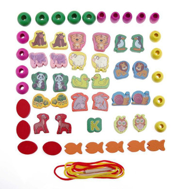 60pcs/Lot Educational Toys Cartoon Animal Wooden Toys Kids Stringing Threading Beads Toy Baby Toys
