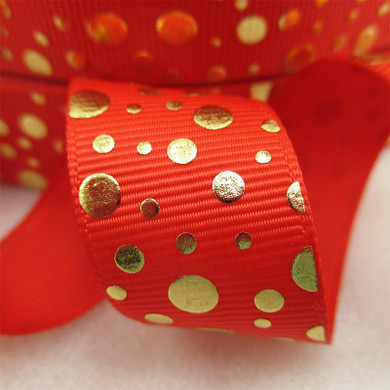5Y44833 7/8"(22mm) Gold dot ribbon high quality printed polyester ribbon 5 yards, DIY handmade materials, wedding gift wrap