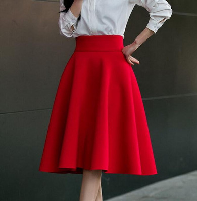 5XL Plus Size Skirt High Waisted Skirts Womens White Knee Length Bottoms Pleated Skirt Saia Preta Pink Black Red Blue 2018