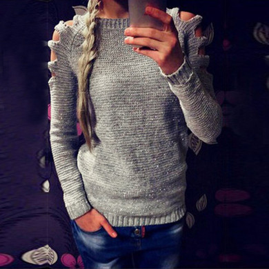 2018 Autumn Sexy Knitted Sweater Women Jumper Long Sleeve Warm Hollow Out Sweaters Loose Casual Pullover Oversized Pull Femme XL