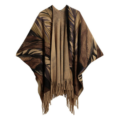 2018 Autumn New Cardigan Women Winter Poncho Cape Top Tassel Fringed Cardigan Print Sweater Scarf Women Coat Red/Grey/Khaki