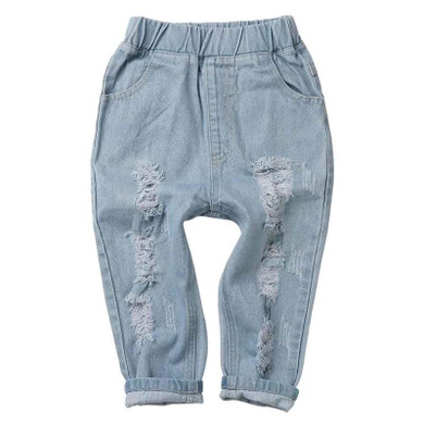 Boys &amp; Girls Ripped Jeans Spring Summer Fall Style Fashion Denim Trousers For Kids Children Distrressed Hole Pants