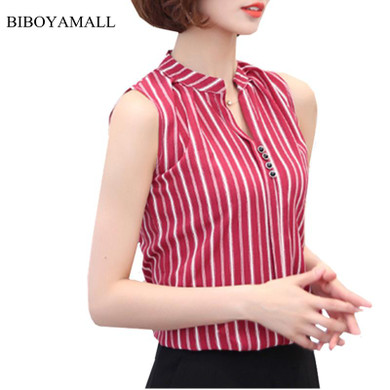 BIBOYAMALL Women Blouses 2017 Casual Elegant OL Chiffon Blouse Slim Sleeveless Work Wear Blusas Feminina Tops Shirts Plus size