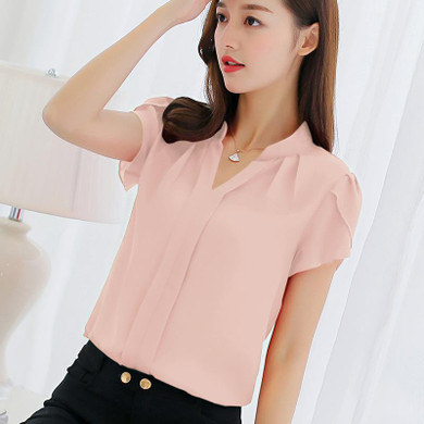 BIBOYAMALL Women Blouse Summer Shirt Short Sleeve V-Neck Fashion Body Blouses White Red Pink Blue Female Clothing Korean Tops