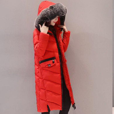 2017 Autumn Winter New Fahion Women's Down Jacket Hooded Cotton Long Fur Collar Slim Women Parkas Zipper Ladies Outwear Parkas