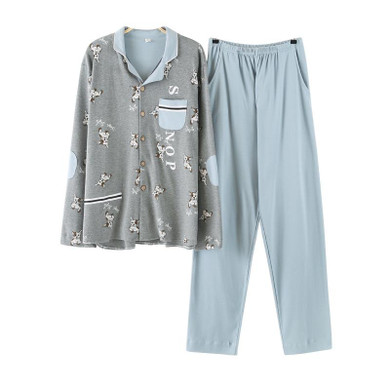 2017 Autumn Winter Men Pajama Set 100% Cotton Turn Down Collar Cartoon Pyjama Male Lounge Wear Sleepwear Thick Warm Home Clothes